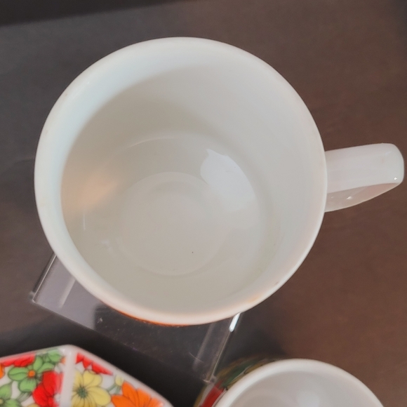 MCM Royal Sealy Japan 1960s Flower Set of 4 Stack Mugs Tea Cups and Plates RARE - Picture 13 of 14